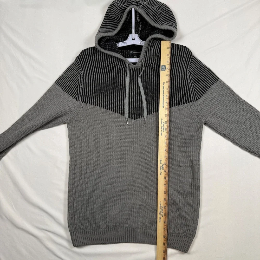 INC International Concepts Mens Heather Grey Striped Hooded Sweater L